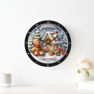 Gingerbrot Village Charm Festliche Weihnachtsmauer Große Wanduhr