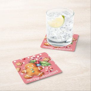 Gingerbrot Weihnachten Peppermint Blauer Name Rosa Rechteckiger Pappuntersetzer