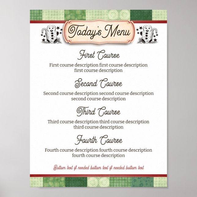 Gingerbrot Weihnachts Catering Dinner Party Menü Poster (Vorne)