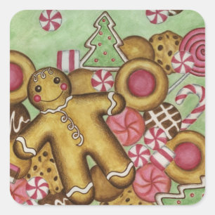Gingerbrot Weihnachtskleber Quadratischer Aufkleber