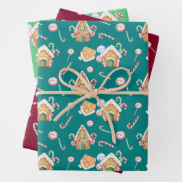Gingerbrothäuser & Candy Canes Set Geschenkpapier Set