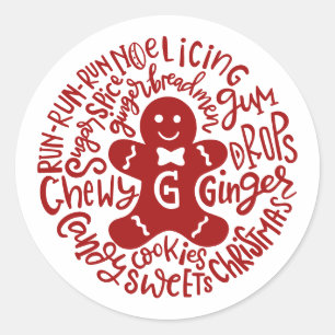 Gingerman Weihnachten Winter Süßigkeiten Typografi Runder Aufkleber