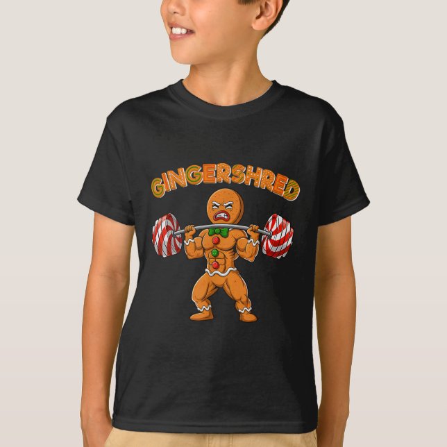 Gingershred Bodybuilder Lustiger Lebkuchenmann Wei T-Shirt (Vorderseite)