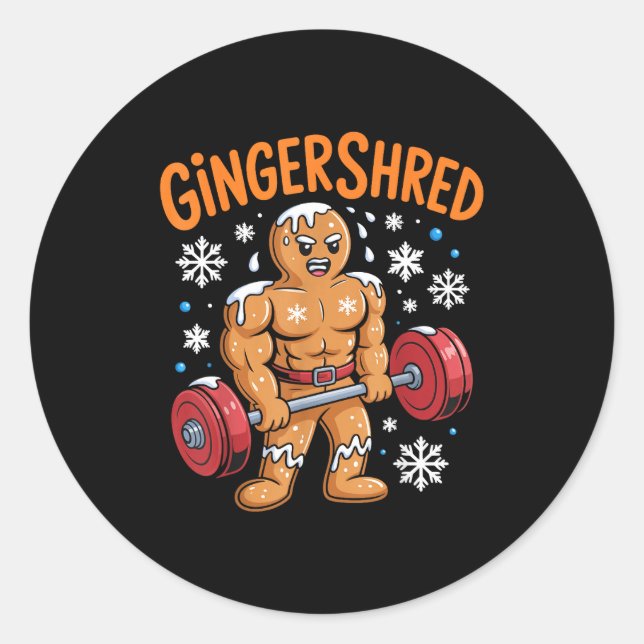 Gingershred Christmas Gym Workout Funny Gingerbrea Runder Aufkleber (Vorderseite)