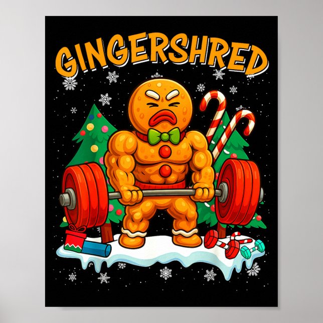 Gingershred Funny Gingerbread Man Gym Bodybuilding Poster (Vorne)