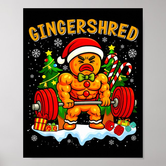 Gingershred Funny Gingerbread Man Gym Bodybuilding Poster (Vorne)