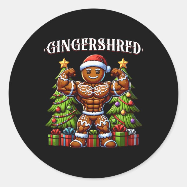 Gingershred Funny Gingerbread Man Gym Bodybuilding Runder Aufkleber (Vorderseite)