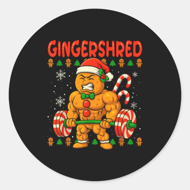 Gingershred Gingerbread Christmas Workout Gym Ging Runder Aufkleber (Vorderseite)