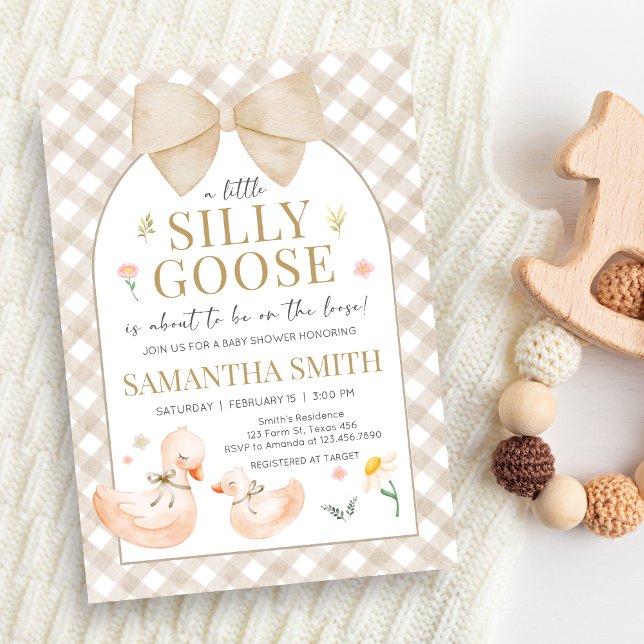 Gingham-Alberner-Gans-Baby-Party Einladung (Silly Goose Baby Shower Invitation)