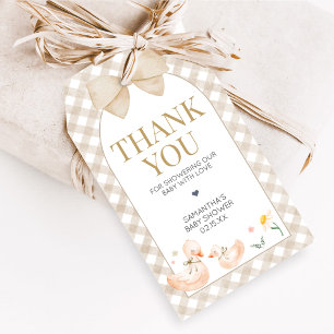 Gingham-Alberner-Gans-Baby-Shower-Geschenkanhänger Geschenkanhänger