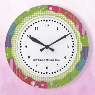 Gingham and Patchwork Quilter's Wall Clock Große Wanduhr
