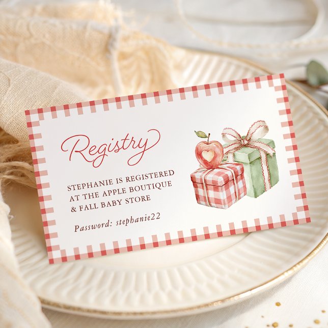 Gingham-Apfel-Baby-Shower-Geschenkeliste Karte (Von Creator hochgeladen)