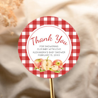 Gingham Apple of Our Eye Baby Shower Runder Aufkleber