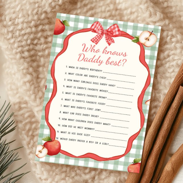 Gingham Apple of Our Eye Who Knows Daddy Best Spie (Apple of Our Eye Baby Shower Who Knows Daddy Best Game)
