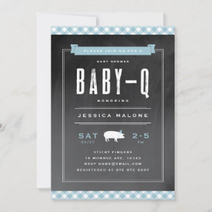 Gingham Baby BBQ Blaue Babyparty Einladung