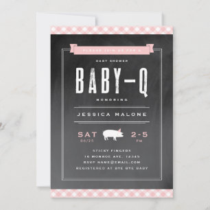 Gingham Baby BBQ Rosa Babyparty Einladung