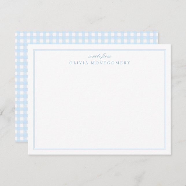 Gingham Baby Blue und White Personal Mitteilungskarte (Vorne/Hinten)