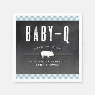 Gingham Baby GRILLEN Blue Co-ed Baby Shower Serviette