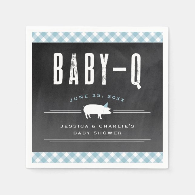 Gingham Baby GRILLEN Blue Co-ed Baby Shower Serviette (Vorderseite)