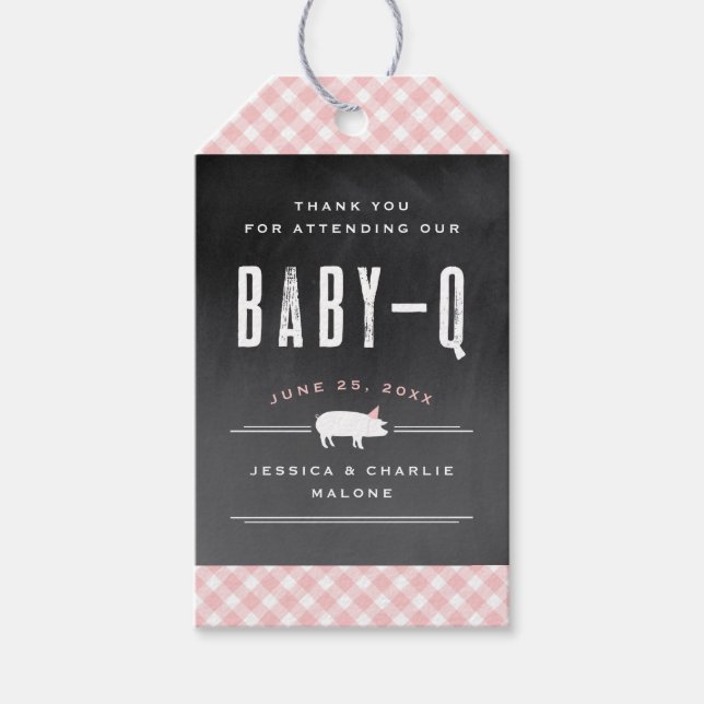 Gingham Baby GRILLEN Pink Baby Shower Geschenkanhänger (Vorderseite)