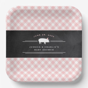 Gingham Baby GRILLEN Pink Co-ed Baby Shower Pappteller