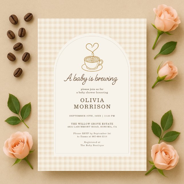 Gingham Baby is Brewing Coffee Baby Shower Einladung (Von Creator hochgeladen)