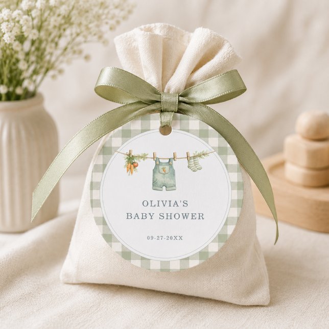 Gingham-Baby-Party 'Locally Grown' Geschenkanhänger (Von Creator hochgeladen)