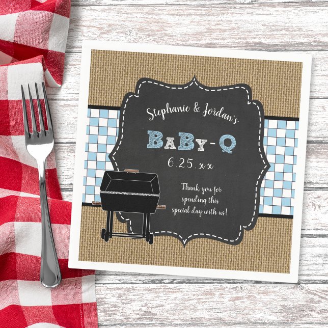 Gingham Baby Q Junge Babydusche Dekoration Grillen Serviette (Von Creator hochgeladen)