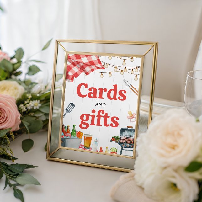Gingham Baby-Q Karten und Geschenke Schild (Von Creator hochgeladen)