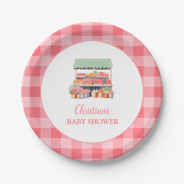 Gingham Baby Shower Pappteller (Vorderseite)