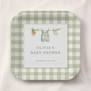 Gingham Baby-Shower-Party mit regionalen Produkten Pappteller