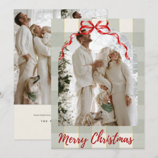 Gingham-Band Familienfoto Weihnachtskarte Feiertagskarte
