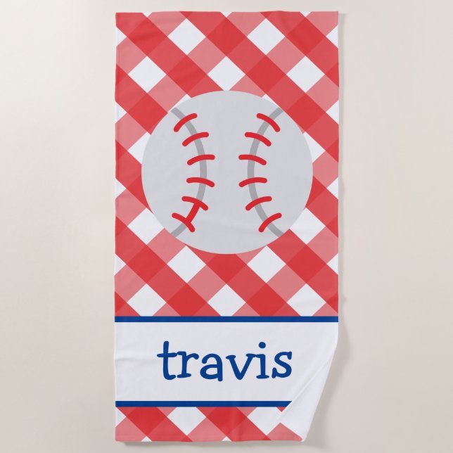 Gingham Baseball Personalisiert Beach Handtuch (Vorderseite)
