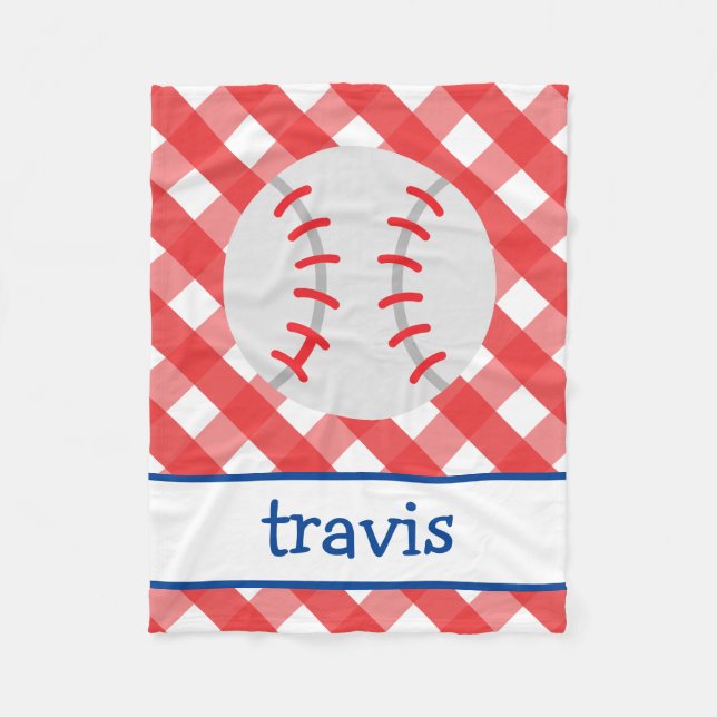 Gingham Baseball Personalisiert Fleece Blanket (Vorderseite)