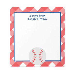 Gingham Baseball Personalisiert Notepad Notizblock