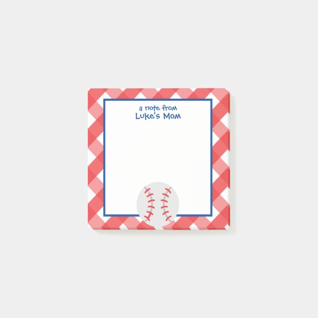Gingham Baseball Personalisiert Post-it Notepad Post-it Klebezettel (Vorderseite)