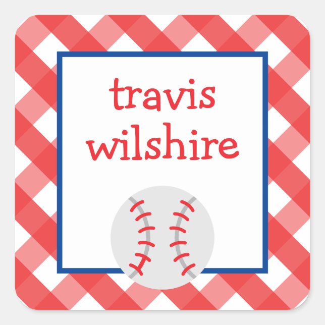 Gingham Baseball Personalisiert Stickers (Vorderseite)