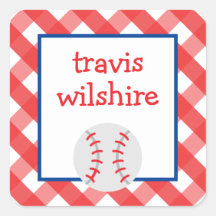 Gingham Baseball Personalisiert Stickers