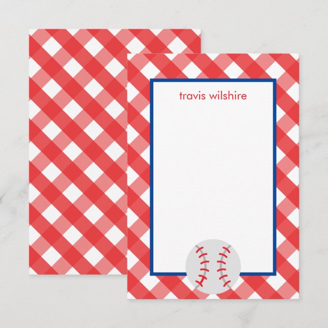 Gingham Baseball Personalisierte Mitteilungskarten (Vorne/Hinten)
