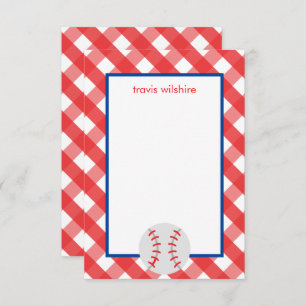 Gingham Baseball Personalisierte Mitteilungskarten