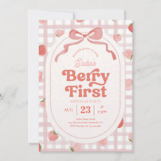 Gingham-Beeren-Erstgeburtstag Einladung
