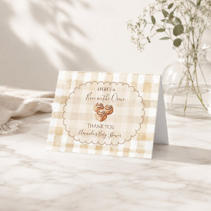Gingham Beige Bun in the Oven Baby Shower Dankeskarte