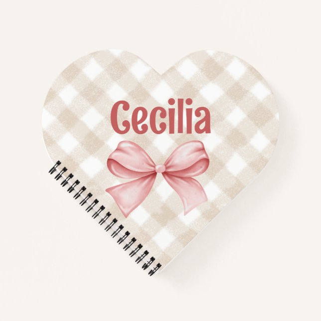 Gingham, beige und rosa, mit Aquarellbogen Notizbuch (Vorderseite)