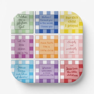 Gingham Bible verses Baby Shower Pappteller