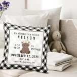 Gingham Black   White Bear Baby Girl Birth Stats Kissen<br><div class="desc">Schwarz-Weiß Gingham Hintergrund mit Abbildung eines Babybären vorne. Benutzerdefinierter Text für Name,  Geburtsdatum,  Gewicht,  Länge,  Geburtszeit und Stadt,  Staat.</div>