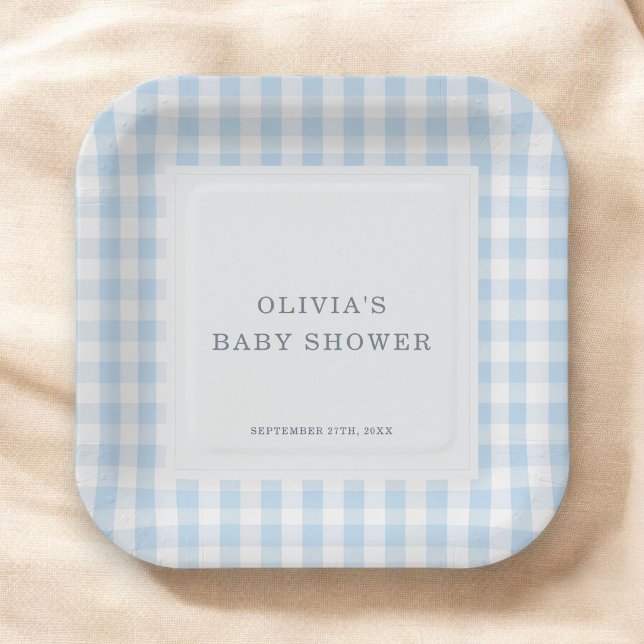Gingham Blau Baby Shower Party Pappteller (Von Creator hochgeladen)