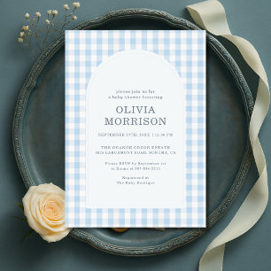 Gingham Blau Jungen-Baby-Party Einladung
