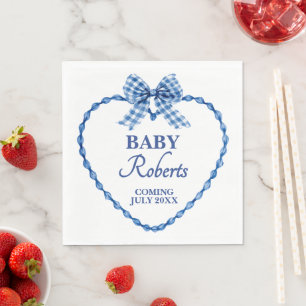 Gingham Blau Jungen Baby-Party Serviette