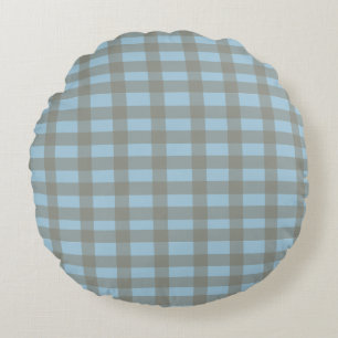 Gingham Blau Rundes Kissen