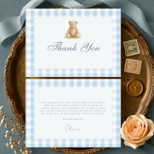 Gingham Blau Teddy Bär Junge Baby Shower